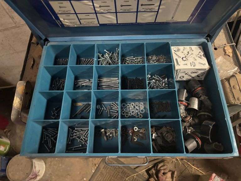 Box with Drawers electrical connecters hose nuts clamps washers bolts misc