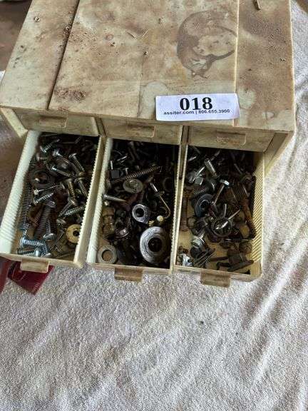 Box with drawers with nuts and bolts and misc