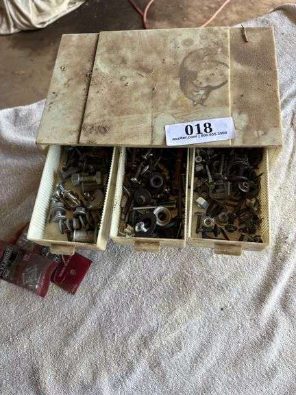 Box with drawers with nuts and bolts and misc