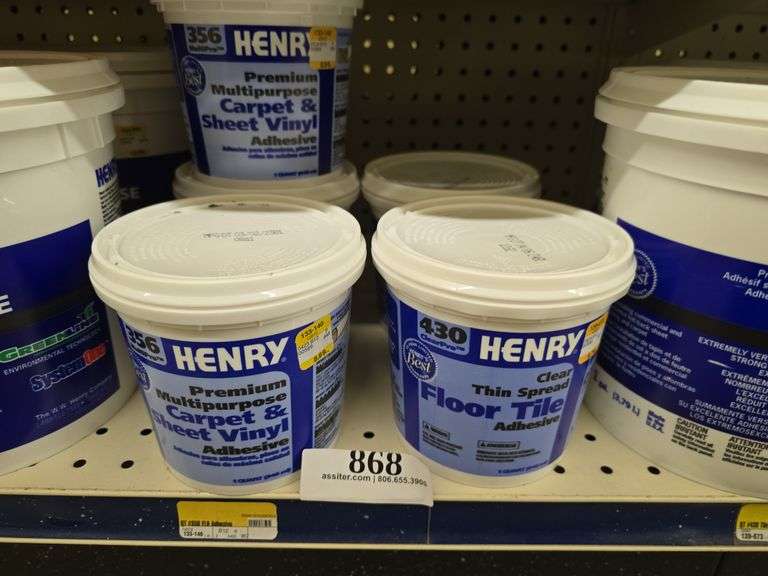 (3) qt Henry Carpet & Vinyl Adhesive w/(2) qt. Henry Floor & Tile Adhesive