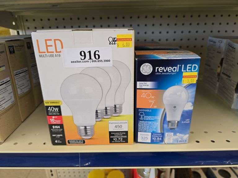 (2) 4pack LED 40watt Bulbs w/(3) GE Reveal LED 40watt Bulbs