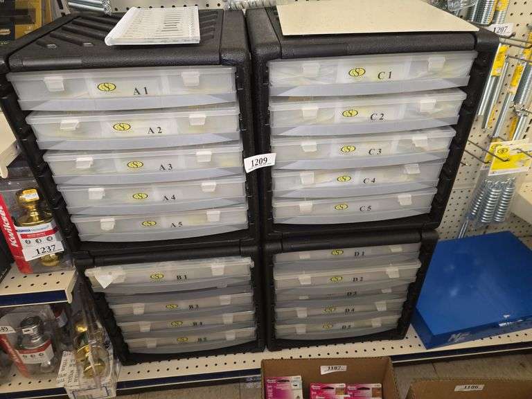 (4) Plastic 5 Drawer Totes w/Springs