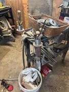 Shop table with crowbars grinding disc ect