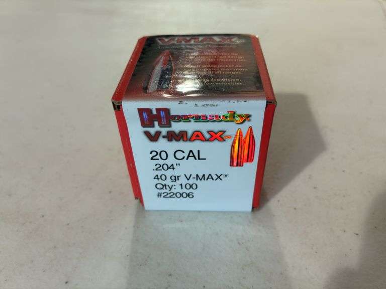 Box of Hornady V-Max 20 Cal Bullet Tips