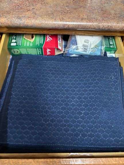 Mits, clothes, bins, aprons, towels, cookbooks misc