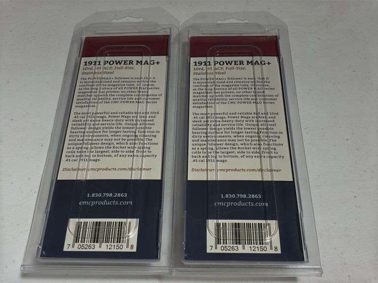 (2) CMC 1911 Power Mag+ 10 Round .45 ACP Magazines