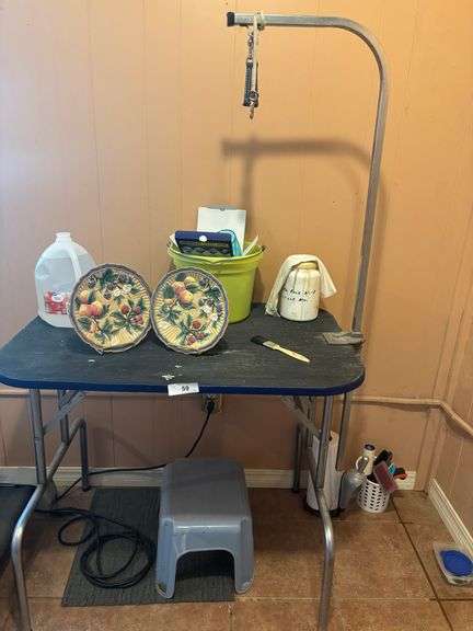 Table, stool, plates misc