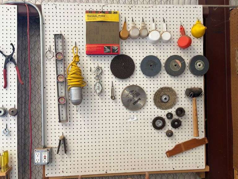 Saw heads, hammer measuring cups misc