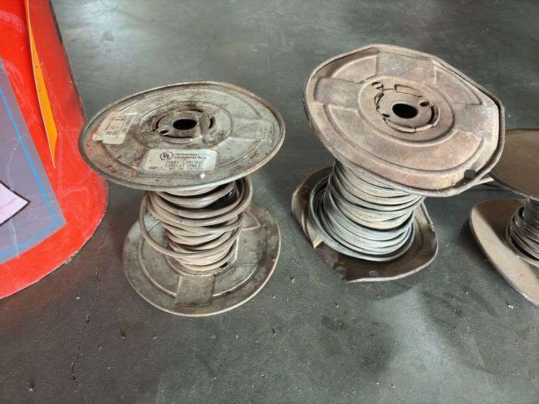 (5) Partial Spools of Various Gauge Wire in 5 Gallon Bucket