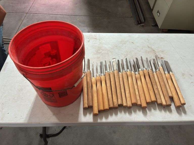 Bucket Containing (21) Wood Turning Chisels