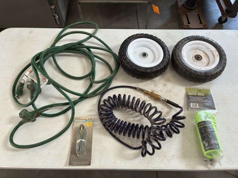Extension Cord, (2) Recoil Air Hoses, (2) Airless Dolly Wheels
