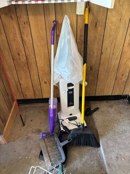 Vacuum, broom, dust pan, mop