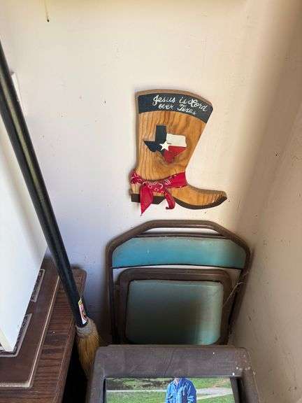 Broom with Calander, trashcan, chair and boot