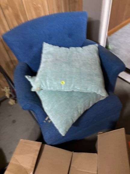 Chair, pillows, clothing, bags misc