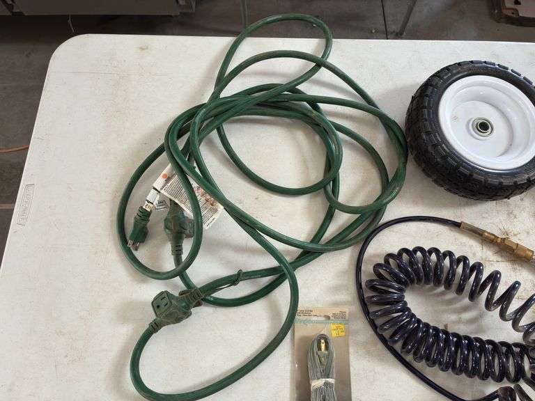 Extension Cord, (2) Recoil Air Hoses, (2) Airless Dolly Wheels