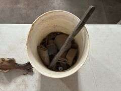 Lead Fish Weight Mold w/(4) Lead Fish and Lead Pieces in Bucket