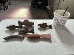 Lead Fish Weight Mold w/(4) Lead Fish and Lead Pieces in Bucket