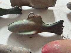 Lead Fish Weight Mold w/(4) Lead Fish and Lead Pieces in Bucket