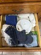 Mits, clothes, bins, aprons, towels, cookbooks misc