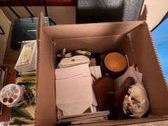 Empty boxes , books, coloring with books , jars, buttons, table, net gear router misc
