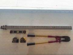 Measuring Stick, (2) 16’ Tape Measures, Level, and Bolt Cutters