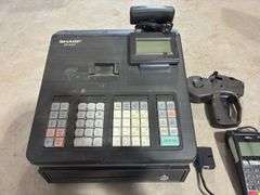 Sharp XE-A207 Cash Register, Ingenico Credit Card Reader, and Office Depot Price Gun