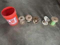 (5) Partial Spools of Various Gauge Wire in 5 Gallon Bucket