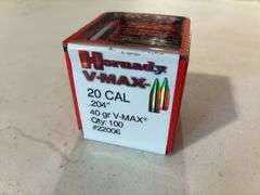 Box of Hornady V-Max 20 Cal Bullet Tips