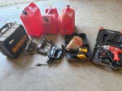 3 Gas cans with tools