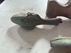 Lead Fish Weight Mold w/(4) Lead Fish and Lead Pieces in Bucket