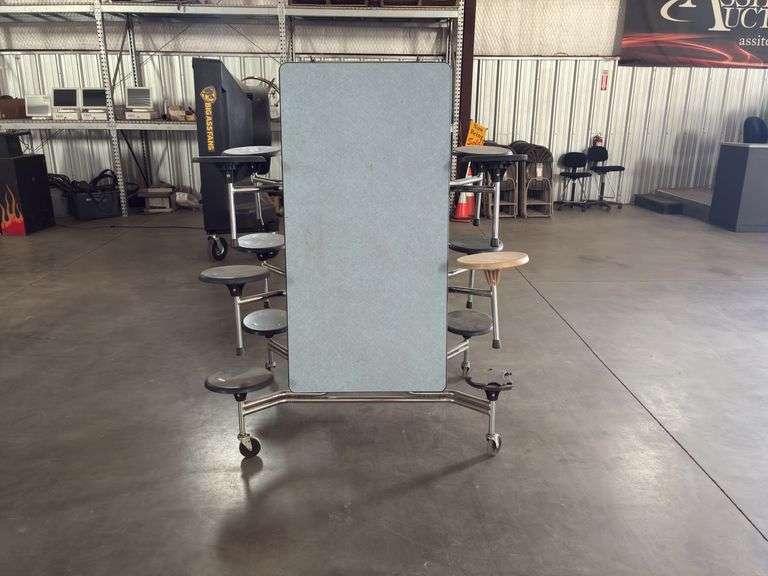 Rectangle Mobile 10 foot Cafeteria Table with 6 Stools