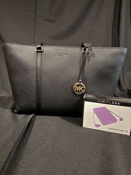 Michael Kors Black Large Tote + Purple PocketCharge