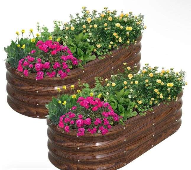 2-Pack Metal Raised Garden Bed Oval Metal Planter Box