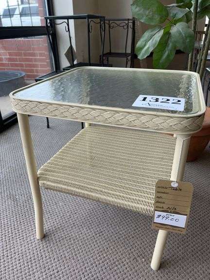 18 inch wicker side table with shelf