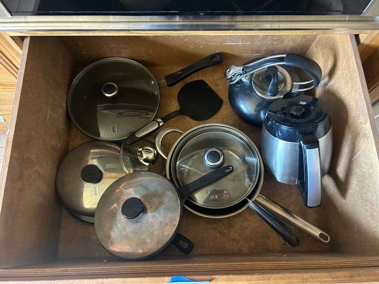 Pots & Pans, tea kettle, misc.