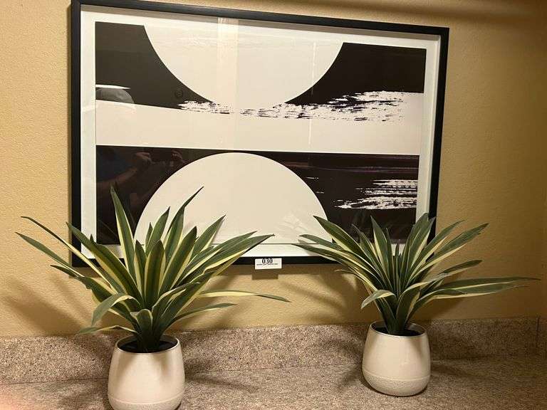 Framed art with artificial plants