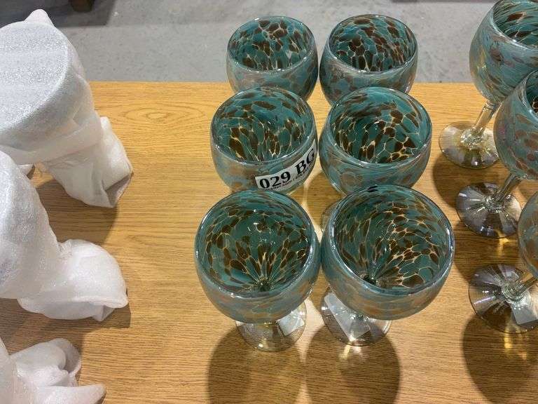 Six (6) Teal Confetti Goblets (Made in Mexico)
