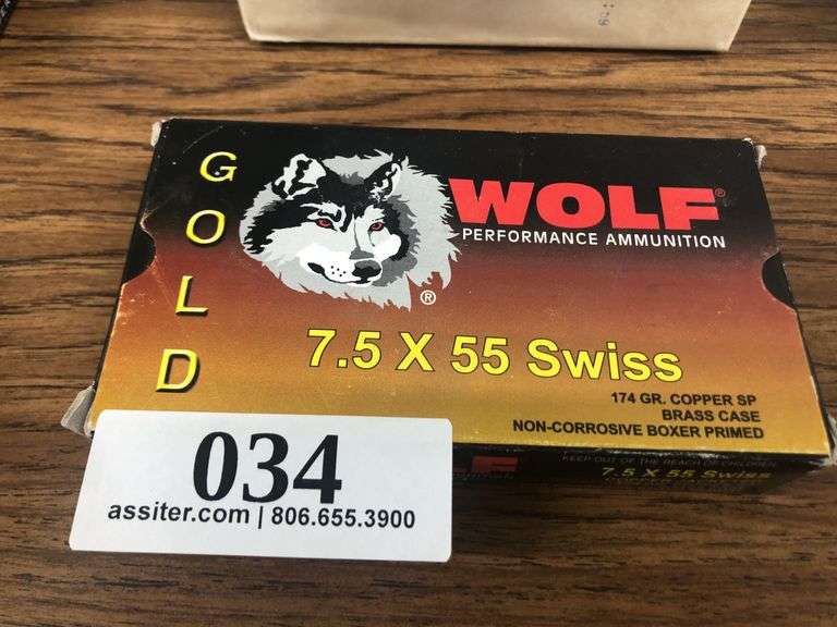 (20) Wolf Gold 7.5 x 55 Swiss 170gr Copper SP Brass Case