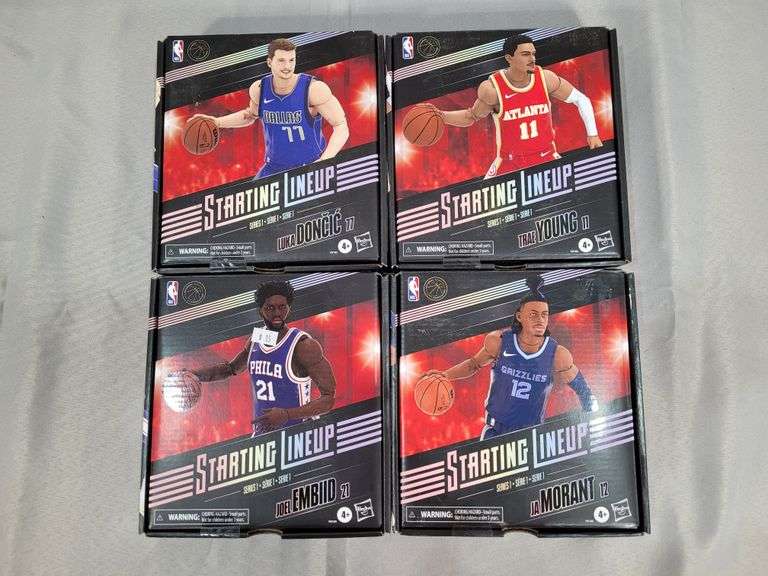 (4) Starting Lineup Action Figures (Luka Doncic,Trea Young,Joel Embiid,Ja Morant)