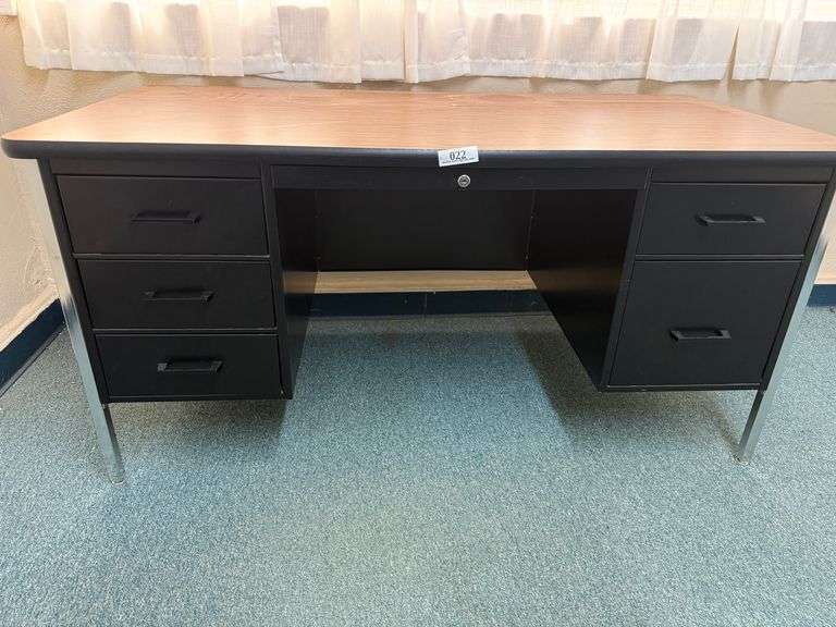 Metal Desk with Wood Top