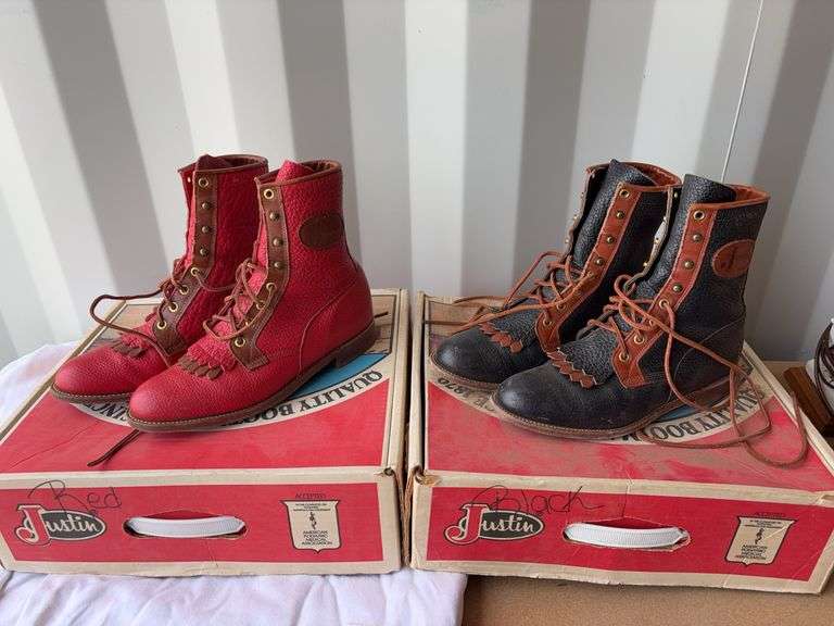 (2) Justin Boots Women’s Size 7- Red & Black - Assiter Auctioneers