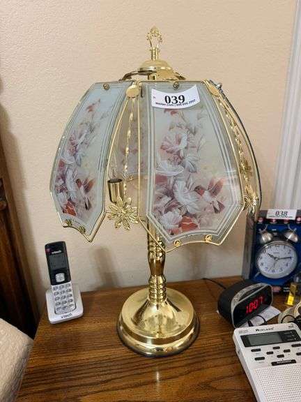 Vintage Floral Glass Lamps with Brass Colored Base