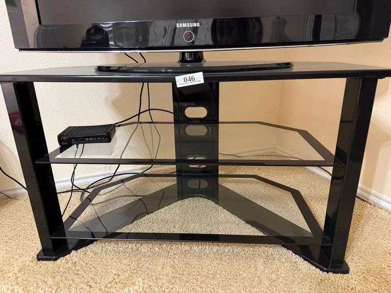 Black TV Stand with Glass Shelving