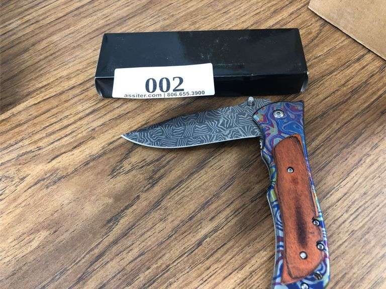 Folding Pocket Knife w/ Wood Inlay Handle and Box (AFK2408CWD)