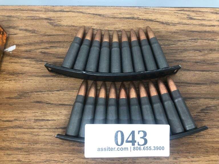 Two Loaded Ammunition Stripper Clips w/ (19) 7.62 x 39 Rifle Cartridges