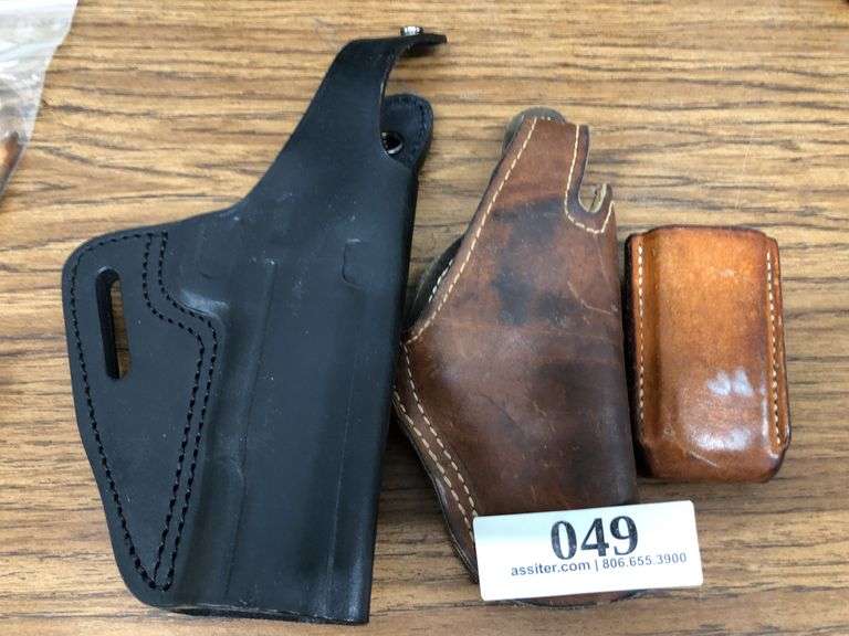 (3) Leather Belt Holsters and Magazine Pouch