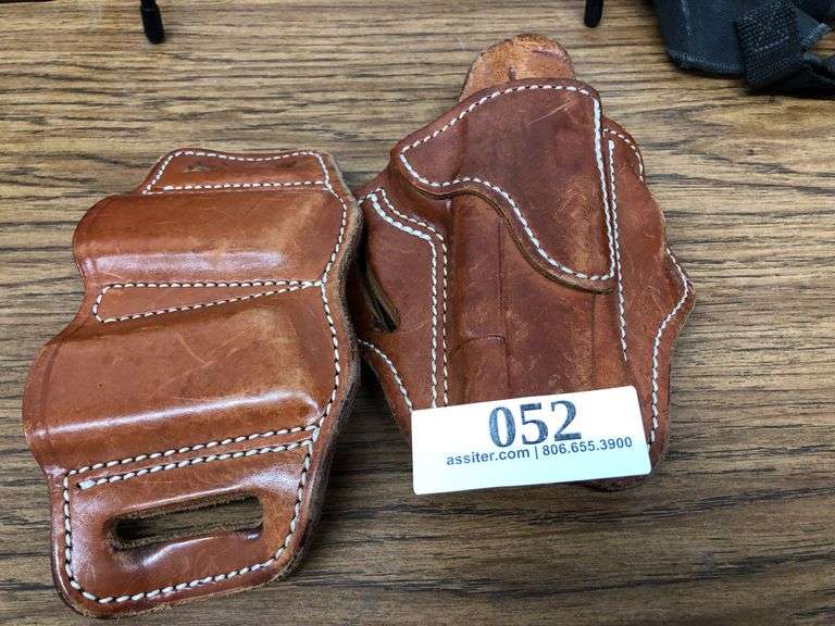 Brown Leather Handgun Holster and Magazine Holster, Stamped "79"