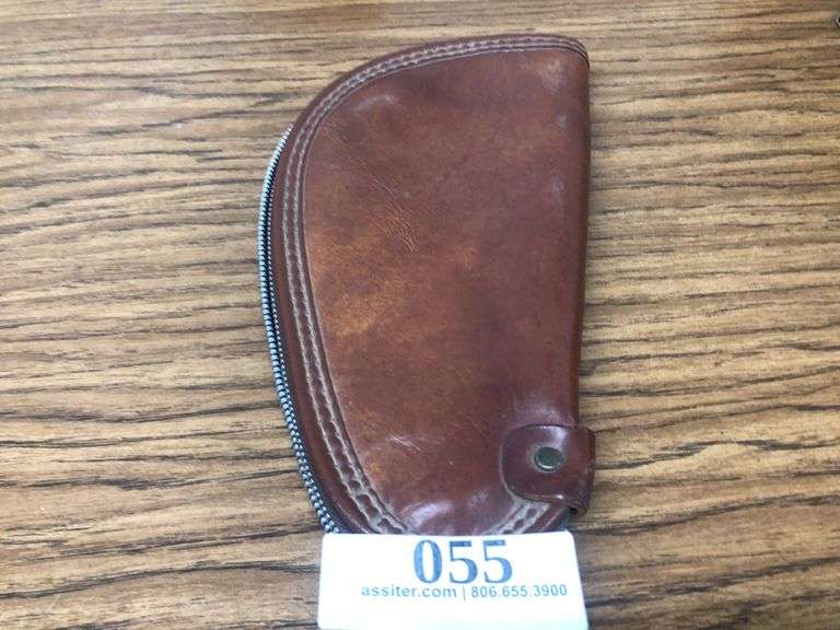 Brown Leather Zippered Handgun Pouch
