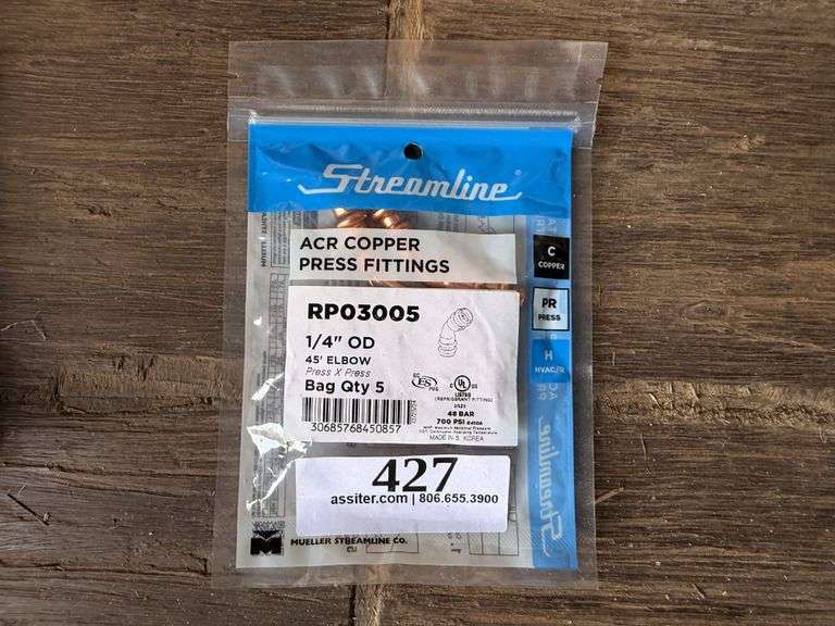Streamline RP03005 1/4" OD 45° ACR Copper Press Elbows (5)
