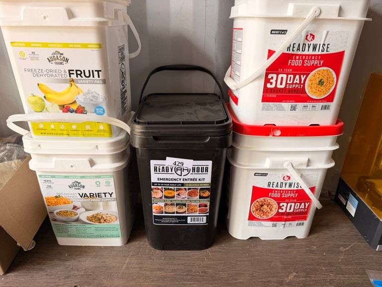 Assorted Emergency Food Supply Pails (Augason, ReadyWise, Ready Hour)